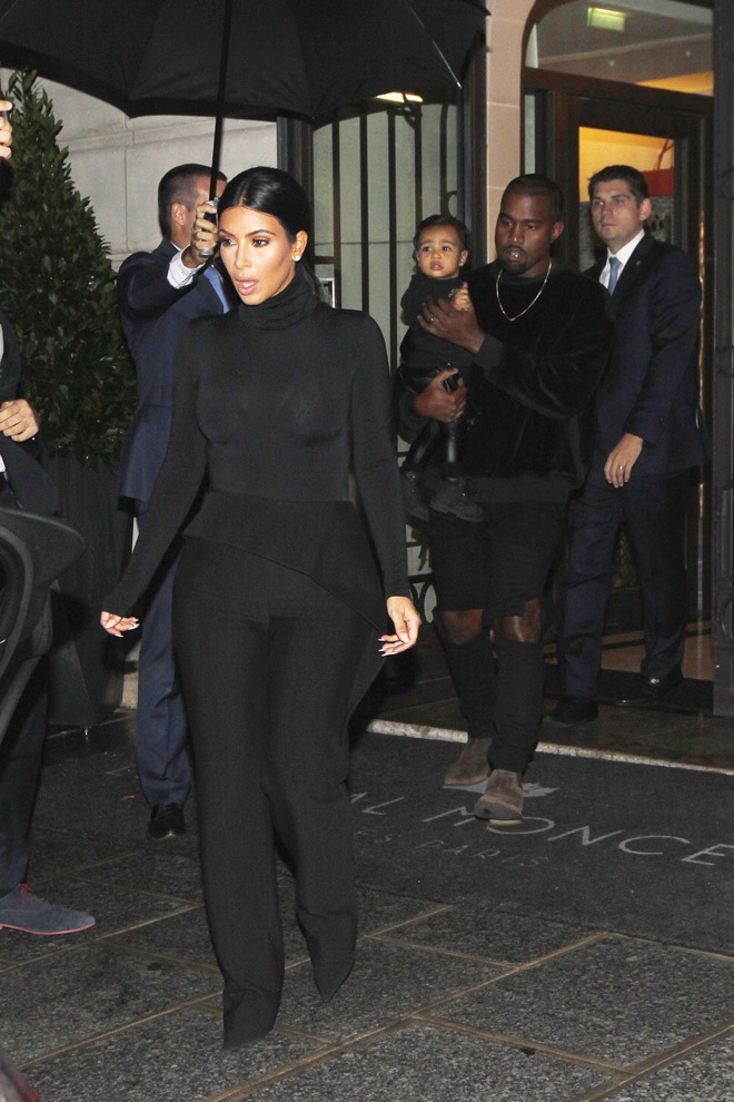 Kim Kardashian and Kanye West seen with daughter North West arrives at Balenciaga fashion show in Paris